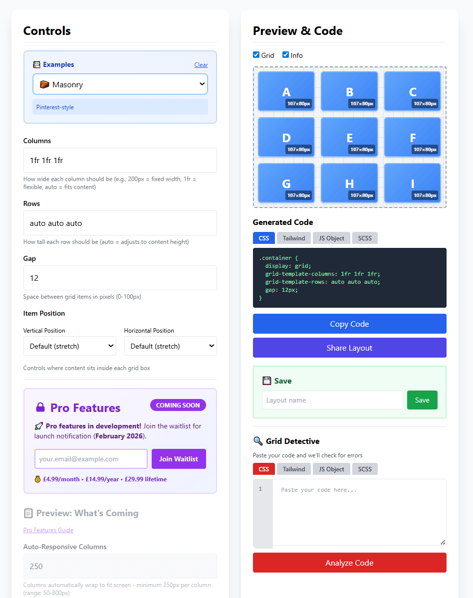 Gridlock Holmes live preview showing grid visualization with labeled cells and real-time updates